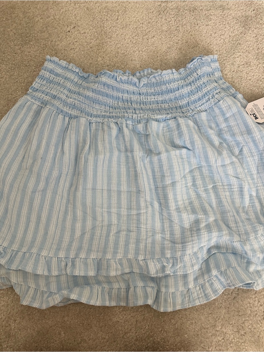 100% cotton Light Blue Striped Smocked Waist Women’s Skirt